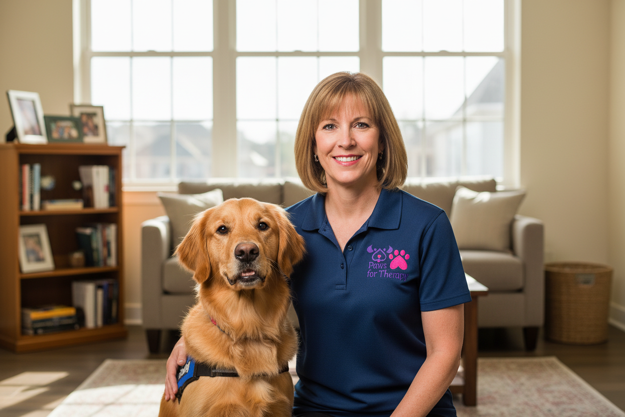 Founder with therapy dog